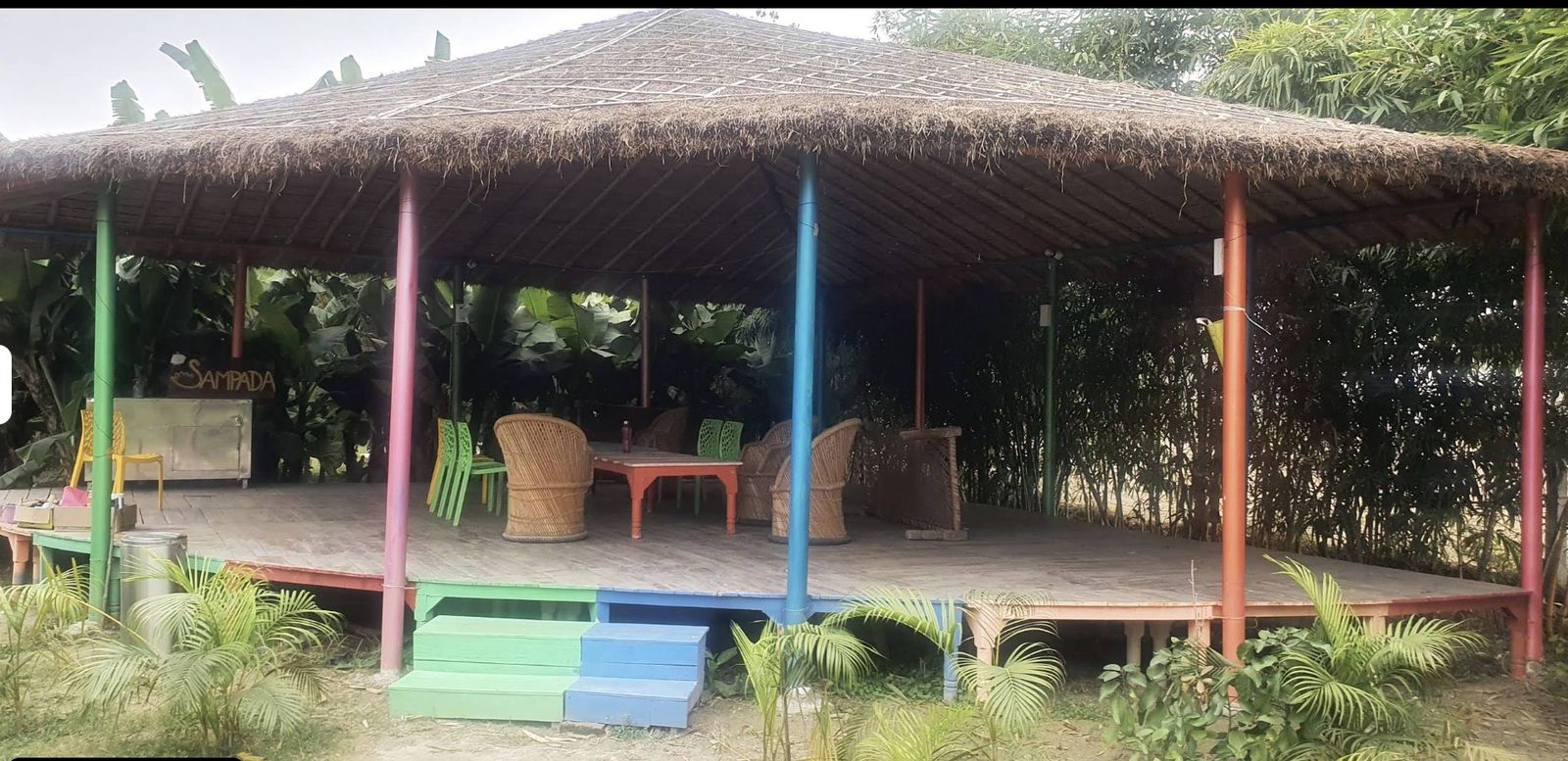 Colourful open-air pavilion used for bonfires and gatherings