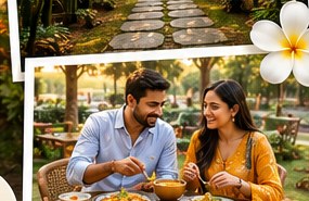 Couple enjoying a home-style thali at Sampada Village